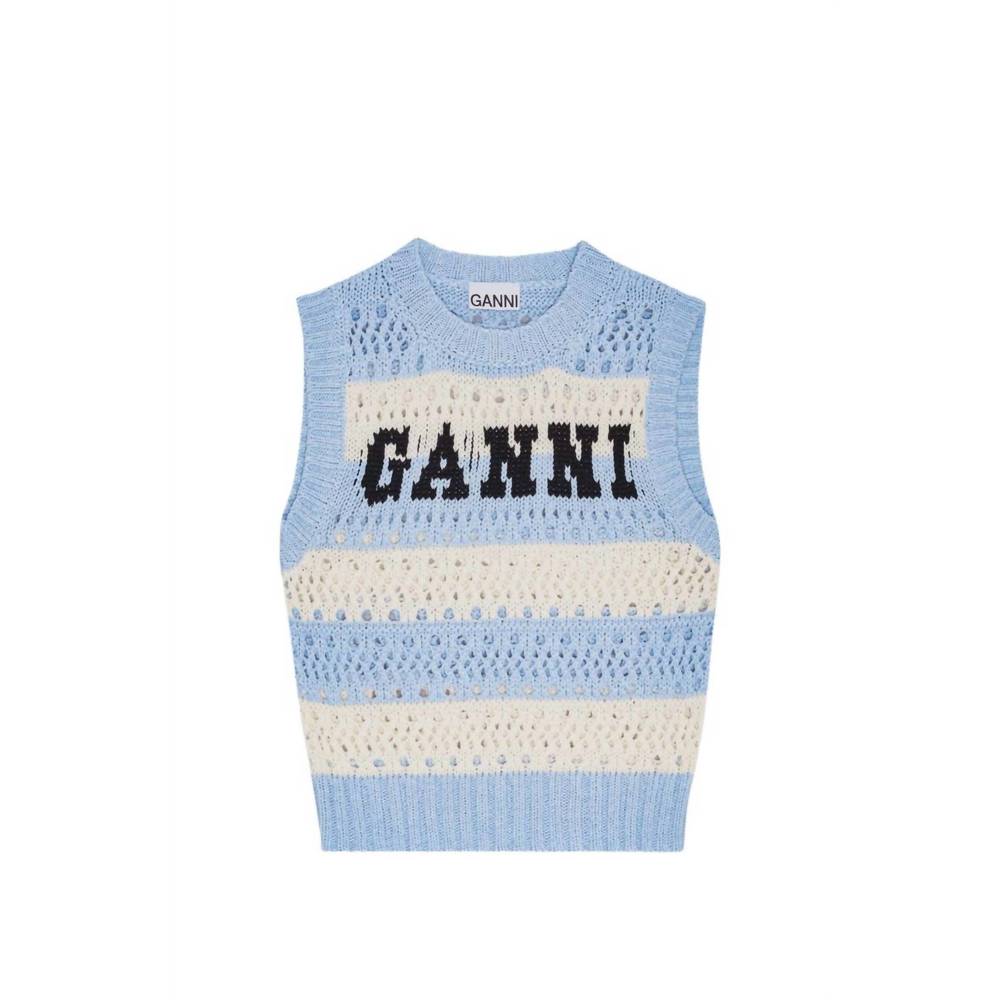 NEW GANNI light blue striped vest in soft chambray - Picture 3 of 3